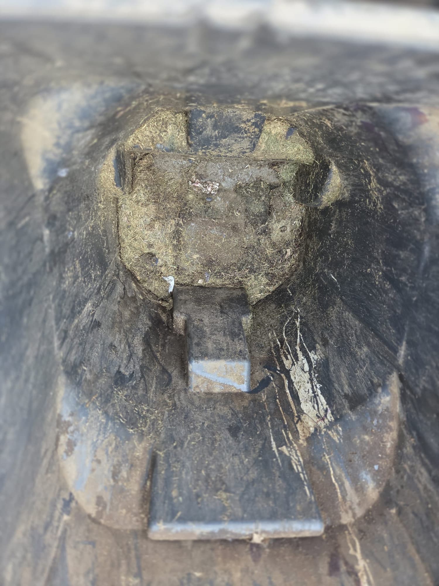 A dirty residential trash can with caked-on grime and stains before cleaning